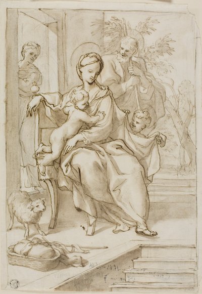 Heilige Familie met Sint-Anna en de jonge Sint-Jan de Doper door Domenico Piola