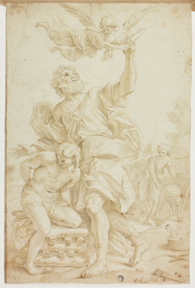 Offer van Isaak (recto); figurenschetsen (verso) door Domenico Piola