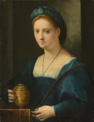 Portret van een dame, als Maria Magdalena door Domenico Puligo