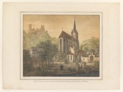 Gezicht op de kerk en het kasteel te Oberwesel door Domenico Quaglio (II)