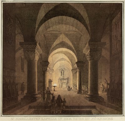 Kapel van Sint Margaretha in de stad Neurenberg, uit de collectie van gedenkwaardige middeleeuwse gebouwen in Duitsland door Domenico Quaglio