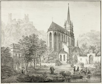 Collegiale Kerk van Onze-Lieve-Vrouw, met Kasteel Schoenberg in Oberwesel aan de Rijn door Domenico Quaglio
