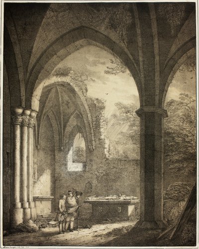 Ruïne van de Kerk van Onze Lieve Vrouw met de Grafstenen van Genevieve en de Paltsgraaf Siegfried in de Moezelvallei bij Andernach, uit Collectie van Gedenkwaardige Middeleeuwse Gebouwen in Duitsland door Domenico Quaglio