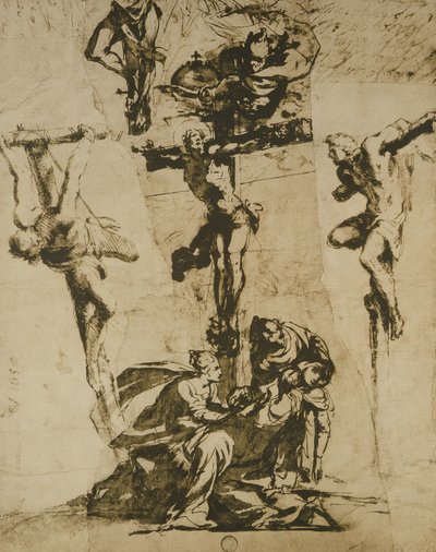 Studie van de Kruisiging en de Flauwvallende Maagd door Domenico Robusti Tintoretto