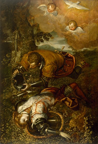 Tancred doopt Clorinda, ca. 1586-1600 door Domenico Robusti Tintoretto