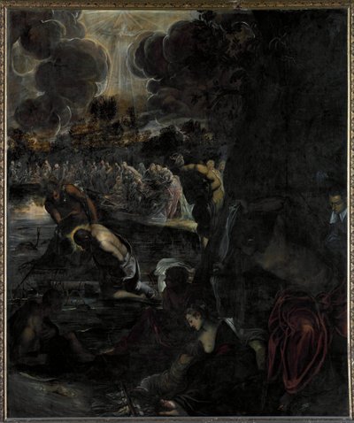 De doop van Christus - Olie op doek door Domenico Robusti Tintoretto