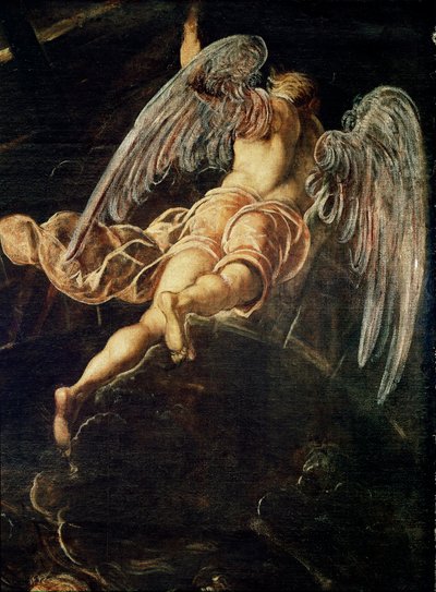 De nederdaling van Jezus Christus naar het voorgeborchte (detail van een engel) door Domenico Robusti Tintoretto