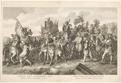 Militaire stoet met oorlogsbuit op kar Triomftocht van Alexander de Grote in Babylon door Domenico Rossetti