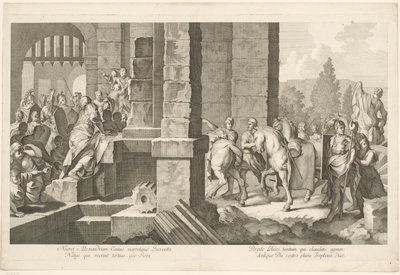 Militaire stoet gaat een gebouw binnen door Domenico Rossetti