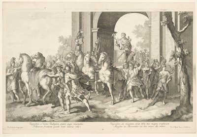 Militaire stoet met Alexander de Grote op triomfwagen (Triomftocht van Alexander de Grote in Babylon) door Domenico Rossetti