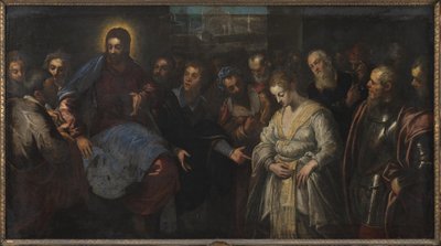 Christus en de overspelige vrouw door Domenico Tintoretto