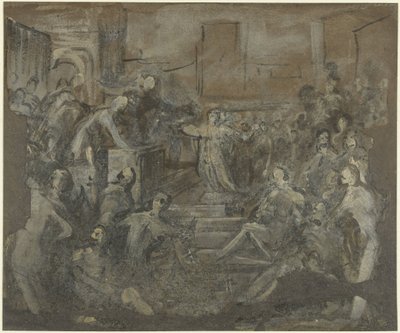 Heilige Catharina in discussie met de schriftgeleerden door Domenico Tintoretto