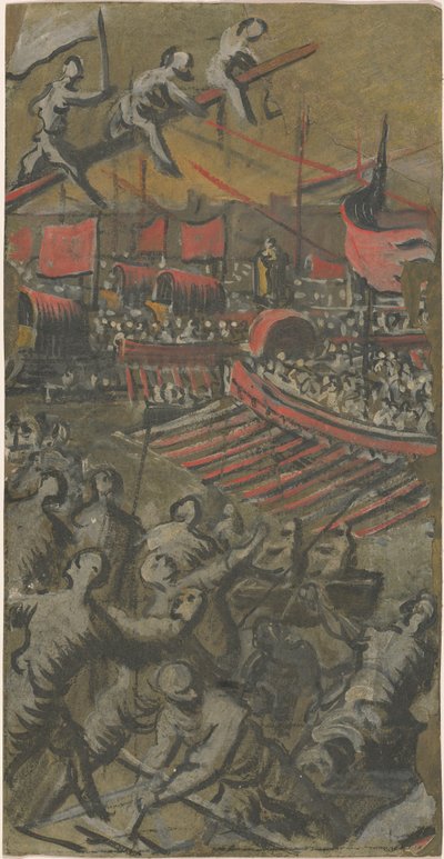 Venetiaanse schepen die Constantinopel aanvallen door Domenico Tintoretto