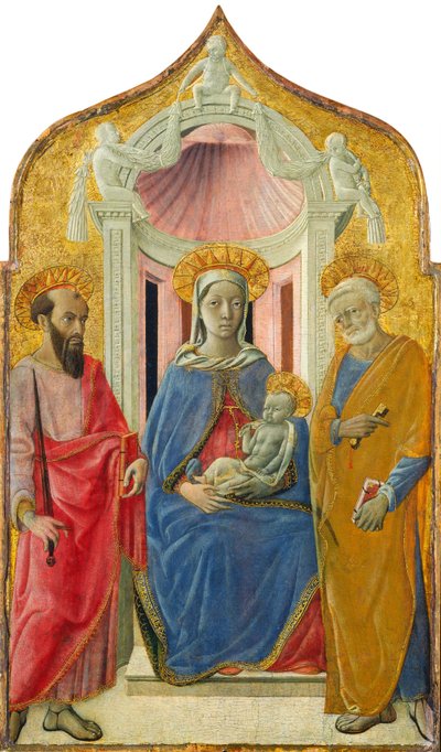 Madonna en kind op de troon met Sint-Pieter en Sint-Paulus door Domenico di Bartolo