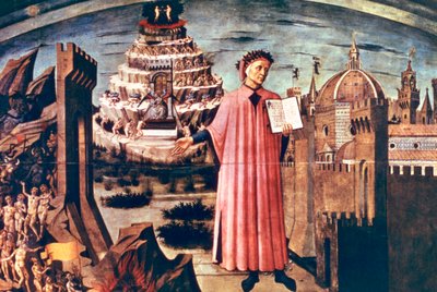 Dante en zijn gedicht de Goddelijke Komedie door Domenico di Michelino