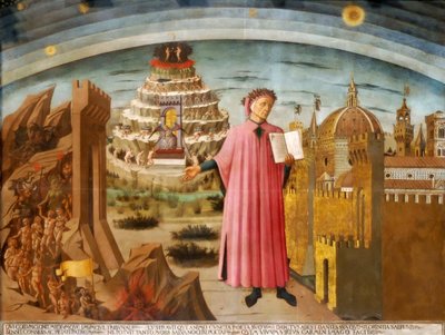 Dante en de Goddelijke Komedie De Komedie Verlicht Florence, 1464-1465 door Domenico di Michelino