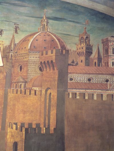 Detail van de kathedraal van Florence, uit een fresco van Dante met de Divinia Commedia in het noordelijke gangpad, 1465 (fresco) door Domenico di Michelino