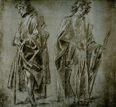 Draperie studies voor twee mannelijke figuren door Domenico school of Ghirlandaio