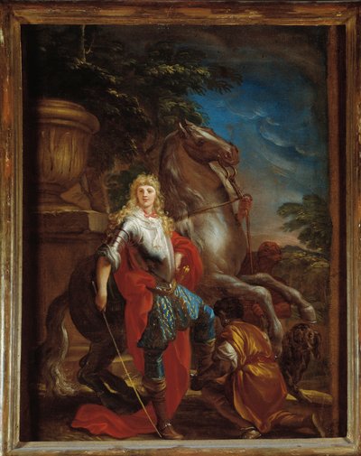 Portret van een heer uit Genua met zijn paard door Domenico the Elder Piola