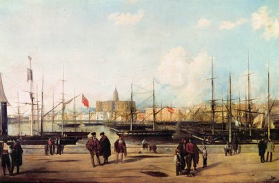 Uitzicht op de haven van Malaga, Spanje door Domingo Gallego y Alvarez