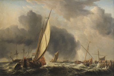 Vissersboten en Man o War in een briesje bij de monding van een rivier, 1771 door Dominic Serres