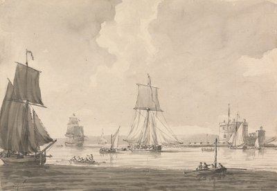 Schepen in Southampton Water, bij Calshott Castle door Dominic Serres