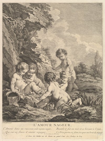 Kind zwemmend, ca. 1741 door Dominique Sornique