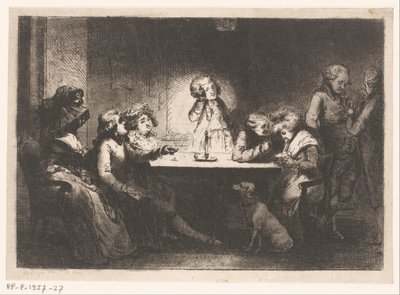 Gezelschap rond een tafel bij kaarslicht door Dominique Vivant Denon (baron)