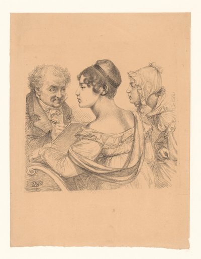 Zelfportret van de kunstenaar met twee jonge vrouwen als modellen door Dominique Vivant Denon (baron)