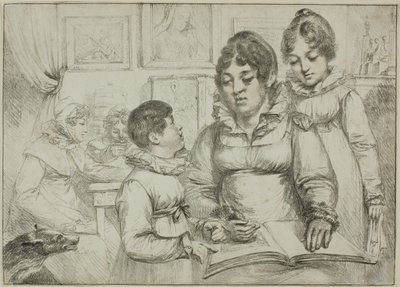 Familiegroep (Vrouw leest voor aan twee kinderen) door Dominique Vivant Denon