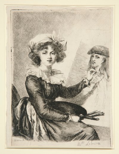 Louise-Elisabeth Vigée-Lebrun, (Mlle Lebrun) naar, en in omgekeerde richting van, het zelfportret van 1790 in de Uffizzi door Dominique Vivant Denon