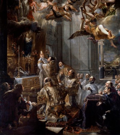 Stichtingsmis van de Orde van de Drie-eenheid De Religieuze Orde van de Drie-eenheid werd opgericht door Johannes van Matha (1154-1213). (detail) door Don Juan Carreno de Miranda