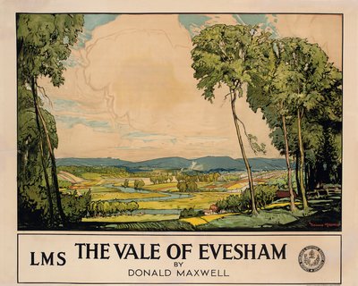 De Vale van Evesham, poster ter promotie van London, Midland en Scottish Railway door Donald Maxwell