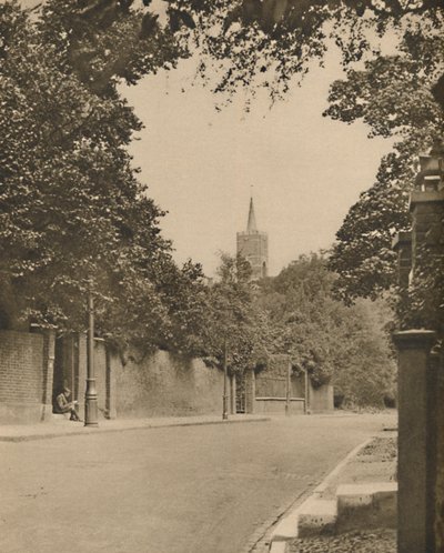 Hampstead Kerk vanaf de Bladerrijke Muren van Frognal Lane door Donald McLeish
