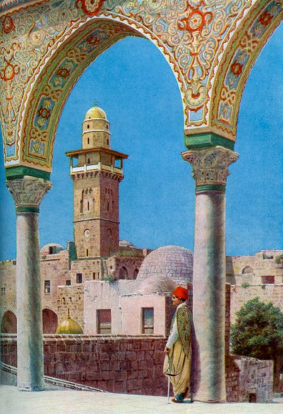 Islamitische minaret op de Tempelberg, Jeruzalem, Palestina, ca. 1930s door Donald McLeish