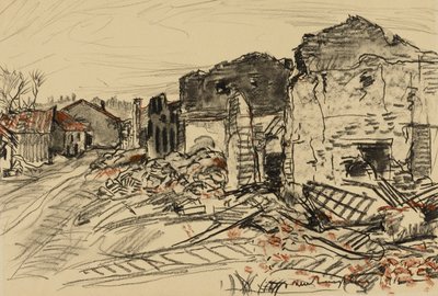 Verwoest dorp, Oorlogsfront door Donald Shaw MacLaughlan