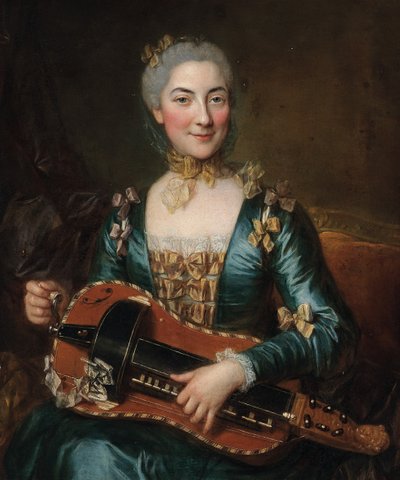 Portret van een Dame die een Draailier Speelt door Donat Nonotte