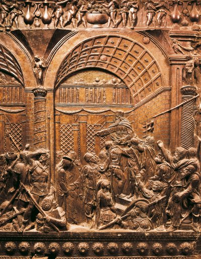 Christus voor Kajafas (bas-reliëf op brons) door Donatello