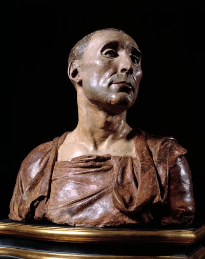 Borstbeeldportret van de condottiere (condottiero) Niccolò da Uzzano (1359-1431). Terracotta sculptuur door Donato de 