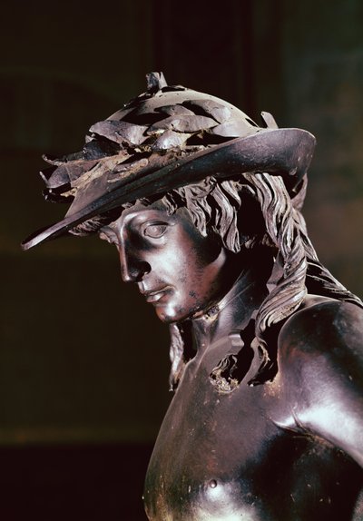 David, detail van het hoofd, c.1440 (brons) door Donatello