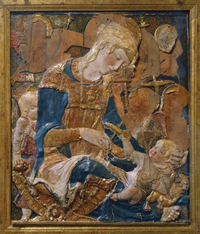Madonna met Kind, toegeschreven aan Donato di Niccolo di Betto Bardi alias Donatello, terracotta reliëf, Italië door Donatello