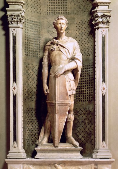 St. Joris in een nis met een reliëf van St. Joris die de draak doodt door Donatello