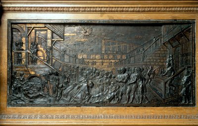 Het wonder van Sint Antonius, het opnieuw aanhechten van de voet, paneel van het hoofdaltaar (bronsreliëf) door Donatello