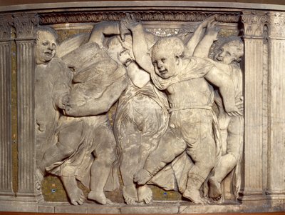 Tegel met dansende putti door Donatello