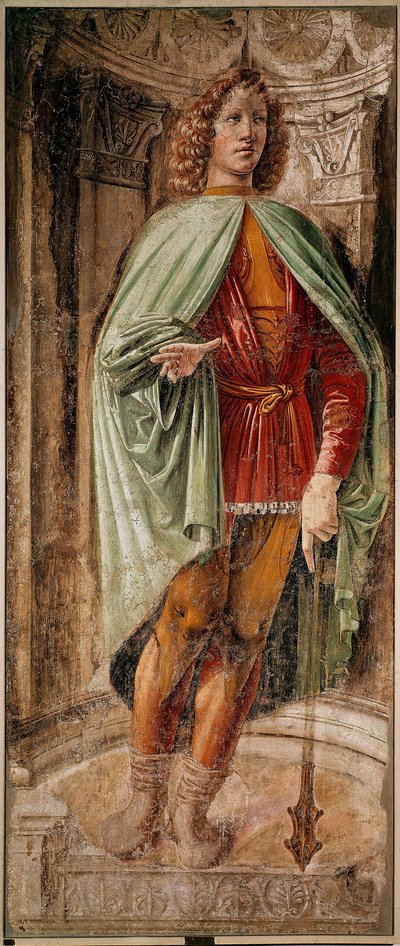 Jonge man met de knuppel (Giovane dalla mazza) Cyclus van de Mannen van Wapens van de familie Panigarola. Fresco door Donato Bramante (1444-1514) Pinacoteca di Brera, Milaan door Donato Bramante