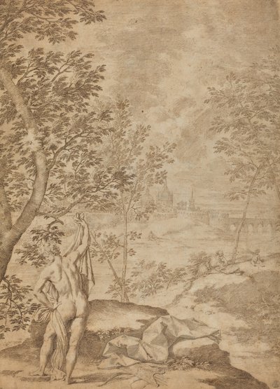 Apollo Staand in een Rivierlandschap door Donato Creti