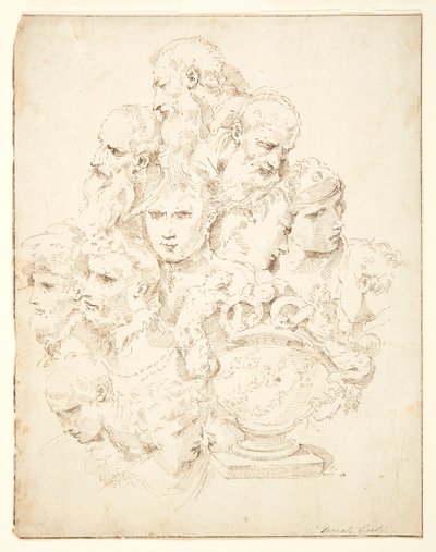 Fantasie Samengesteld uit Hoofden en een Beeldhouwwerk Urn door Donato Creti