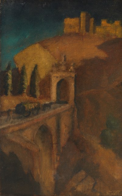 Berglandschap met Brug (verso), c.1910 door Dora (attr. to) Carrington