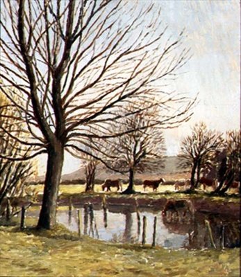 Vee bij een vijver door Dora Carrington