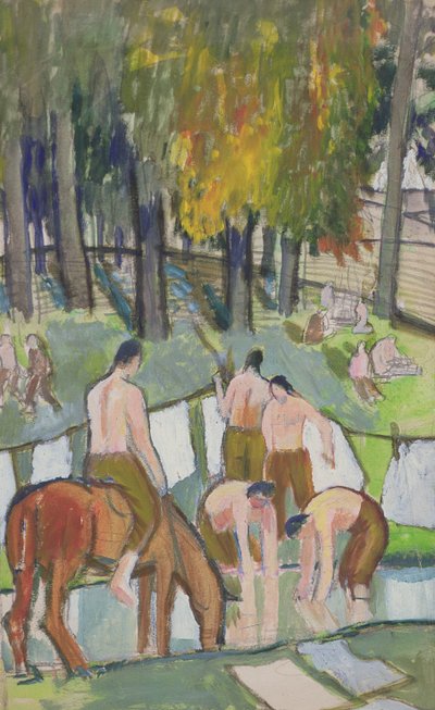 Soldaten bij een Stroom door Dora Carrington